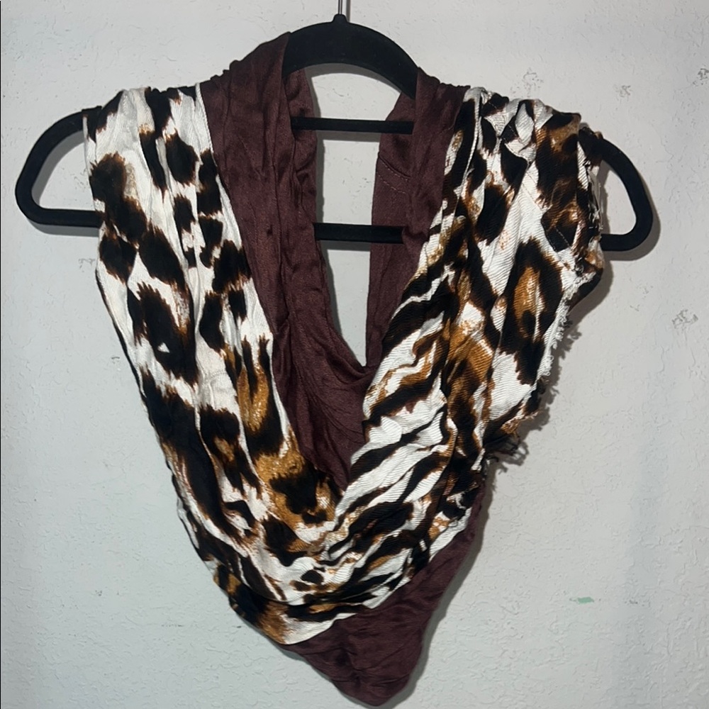 Brown and White Animal Print Scarf and Wrap